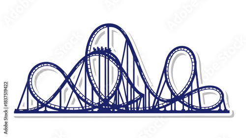 Detailed Illustration of a Dark Blue Roller Coaster Track with White Accents Against a Black Background Featuring Multiple Loops and Drops