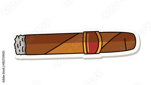 Detailed Illustration of a Hand Rolled Cigar with Red and Gold Band Isolated on a White Background