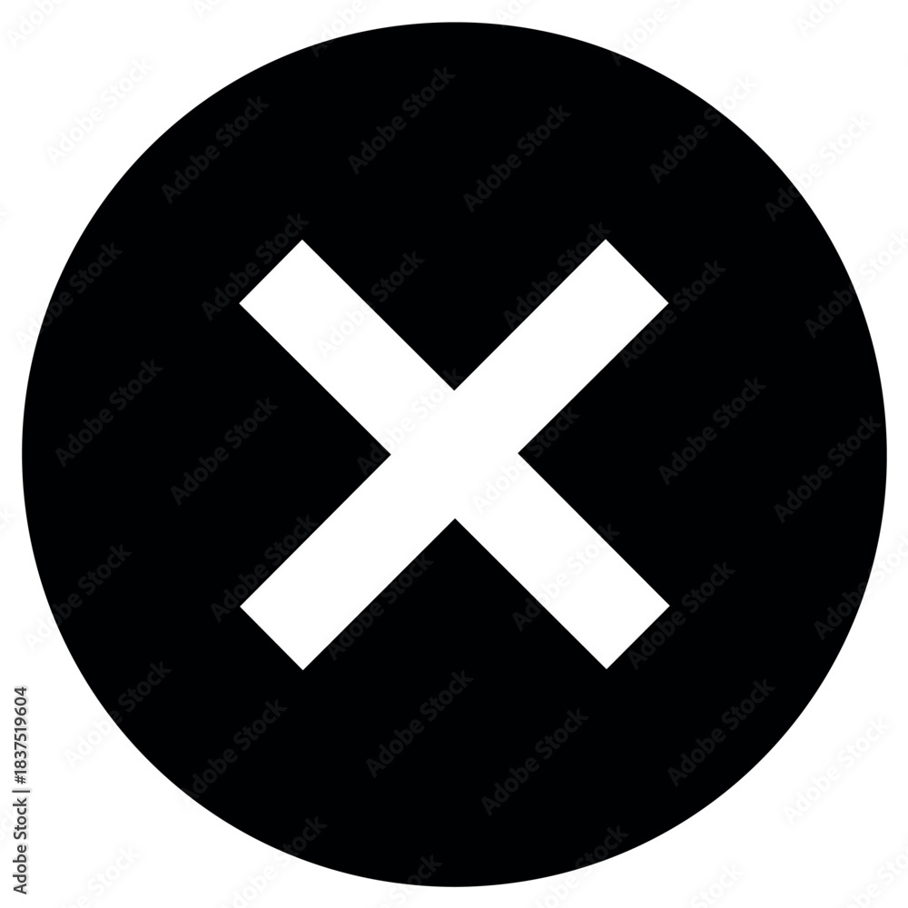 Fototapeta premium Black circle with white x mark vector graphic for cancel close delete remove or error symbol use in designs