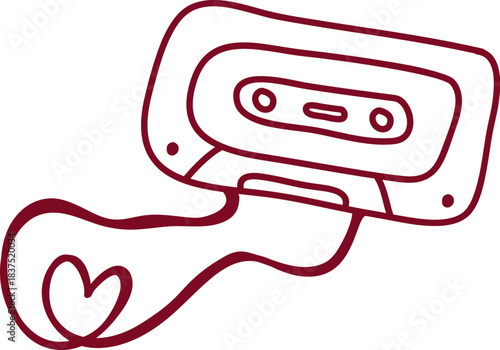 Cassette Tape Unraveling Line Art