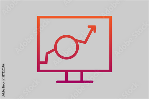 This image is a stylized graphic icon of a desktop computer monitor. The screen displays a line graph that sharply increases and has a magnifying circle (zoom) element on the line.