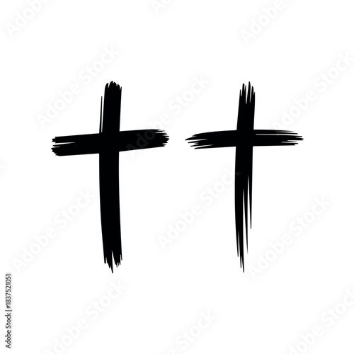 Two black brush stroke crosses illustration for christianity faith and religion design vector art image