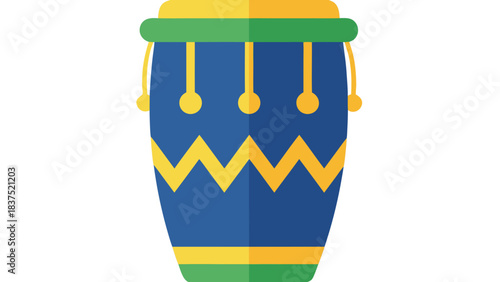 Flat Design Conga Drum With Yellow Chevron Pattern And Green Accents On A Black Background Musical Instrument Graphic