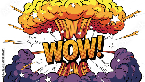 Explosion Comic Book Style With The Word WOW Written In The Center Featuring Orange Yellow And Red Colors And Smoke On A Black Background