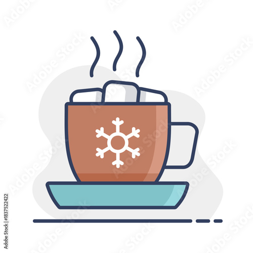 Mug with a warm drink, marshmallows vector icon