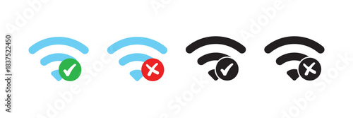 WiFi signal icons with check and cross marks indicating good and poor connection status.