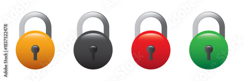 Colorful padlock icons symbolizing security, privacy, protection, and restricted access.