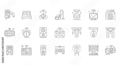 smart home devices and iot line icons depicting modern automation and connected living technology for apps.