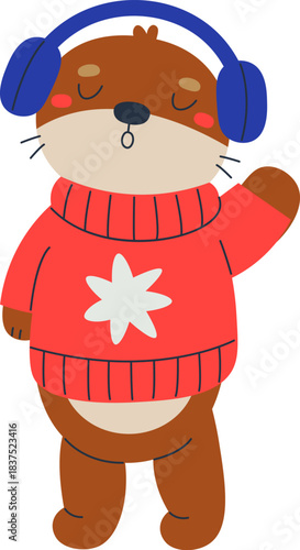 Otter in Sweater with Headphones