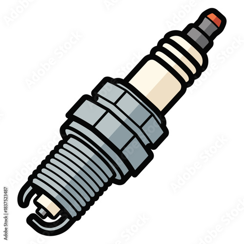 A cartoon illustration of a single spark plug, essential for internal combustion engines, depicted with its ceramic insulator and threaded metal body.
