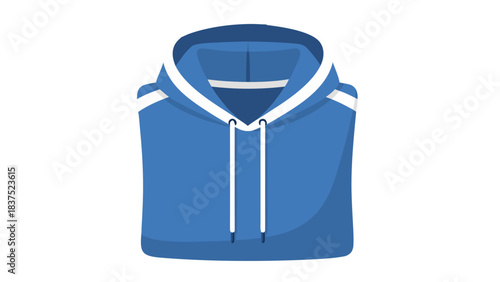 Folded Blue Hoodie with White Stripes and Drawstrings Isolated on Black Background Ideal for Clothing Catalogs and Fashion Concepts
