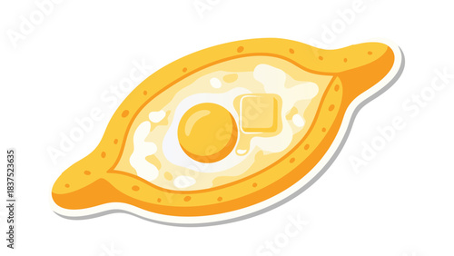 Georgian Khachapuri Adjaruli Pastry With Egg And Butter On Black Background Delicious Traditional Cuisine Appetizing Golden Dough Filled With Cheese And Topped With A Fried Egg And A Square Of Butter