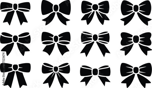 Stylish Black Bow Silhouettes  Vector Collection