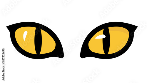 Glowing Yellow Cat Eyes Peeking From Complete Darkness Mysterious Gaze Intense Pupil Shape Minimalist Animal Portrait Symbol of Nocturnal Hunter Alertness and Stealth Black Background