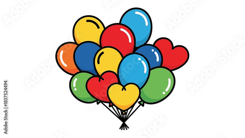 A vibrant collection of colorful balloons in various shapes, symbolizing celebration and joy