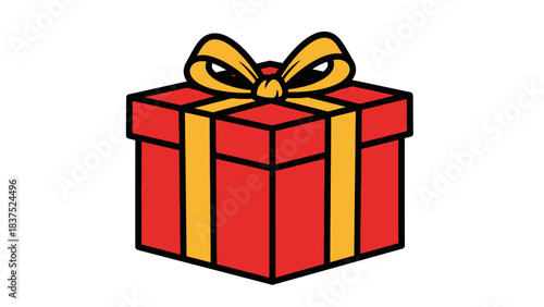A vibrant red gift box with a yellow ribbon, symbolizing celebration and joy, on a white background