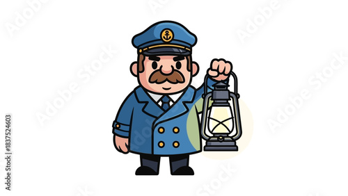 Cartoon character of a sailor holding a lantern, set against a simple white background