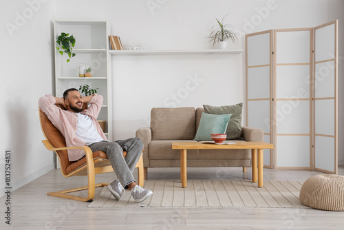 Handsome man sitting in bro...
