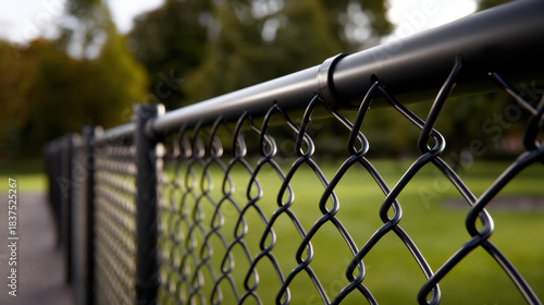 New black chain link fence black metal fence chain link park fence metal mesh tubular rail outdoor barrier protective fence