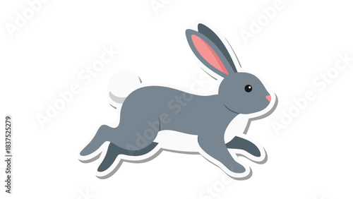 Gray Rabbit Running With Pink Ears And White Tail On Black Background Isolated Vector Illustration Simple Cartoon Style No Background Elements