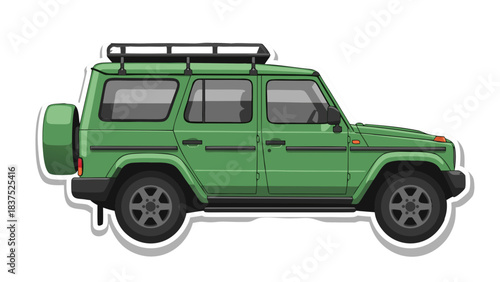 Green Pixel Art Off Road Vehicle With Roof Rack and Spare Tire For Outdoor Adventure And Travel