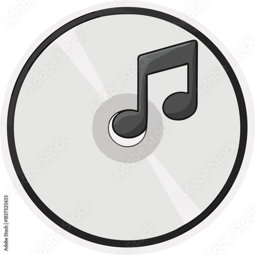 Compact Disc With Musical Note Symbol On White Background Minimalist Design