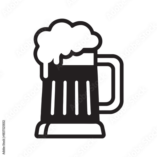 Beer mug icon illustration with foam overflowing making it perfect for bar menus or brewery promotions silhouette in black and white 