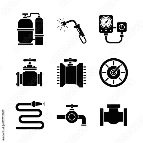 Welding, Gas Cylinder, and HVAC Pressure Equipment Icons