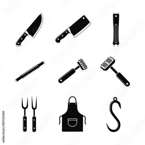 BBQ Grill Tools and Cooking Equipment Icons