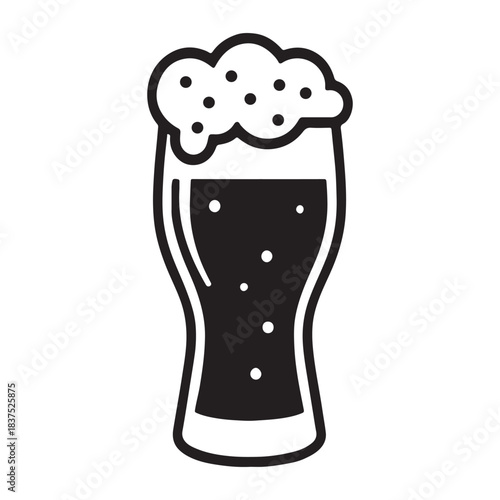 Isolated black and white vector illustration of a full beer glass with foam for advertising and design templates silhouette