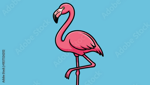 A vibrant pink flamingo standing gracefully against a bright blue background, showcasing its elegance