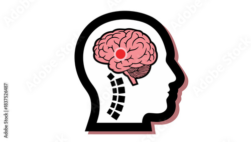 Illustration of a Human Head Profile Showing a Pink Brain with a Red Dot Indicating a Problem Area on a Black Background