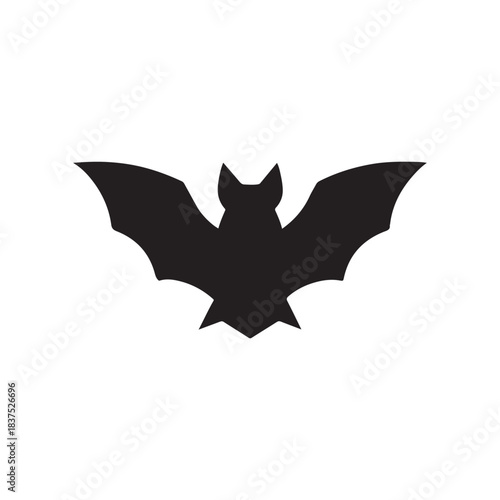 Black bat silhouette with wings outstretched for Halloween isolated against a white background perfect for graphic design and festive decorations