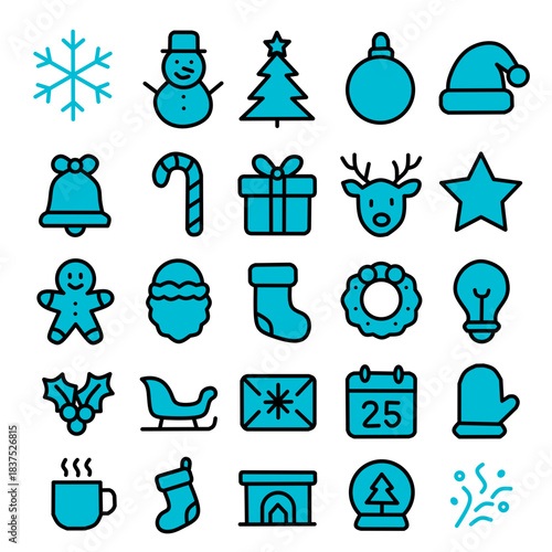 Light Blue Christmas Icon Set – Winter Outline Graphics