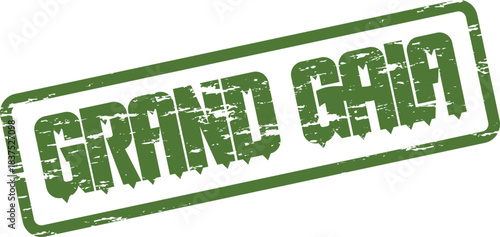 Elegant Grand Gala message conveyed with a textured green rubber stamp featuring a spiky distressed edge