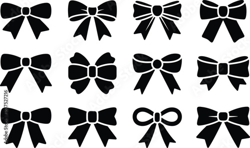 Set of Twelve Elegant Black Bow Silhouettes  Vector Collection