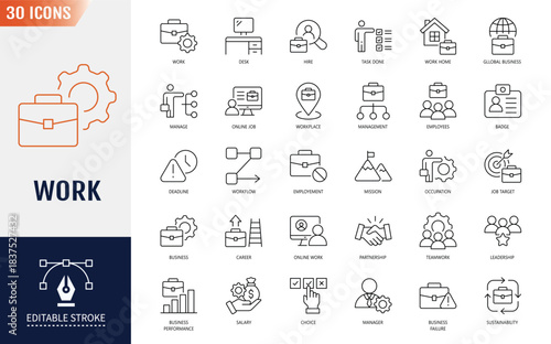 Work icon set. Containing job, working, employee, project, teamwork, employment, meeting, appointment and more. Vector illustration