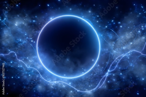 Wallpaper Mural Neon Art Depicting Glowing Moon and Stars in Deep Blue, Dreamy Cosmic Design for Modern Art Lovers Torontodigital.ca