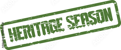 Heritage Season distressed green rectangular emblem for cultural celebrations and seasonal historical event promotions