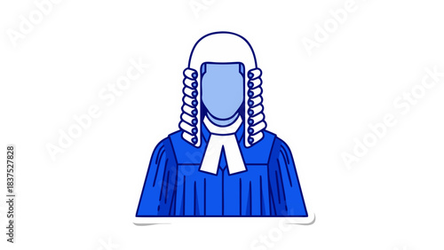 Illustration of a Legal Professional in Blue Robes and Wig Standing Against a Black Background Representing Justice and Law