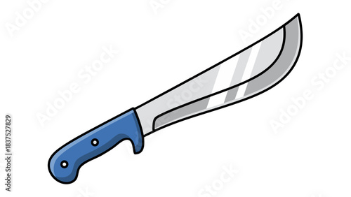 Illustration of a Machete With a Blue Handle Isolated on a Black Background Reflecting Light on its Shiny Blade