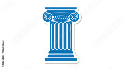 Ionic column architectural element with fluted shaft and volute capital in blue and white design on black background