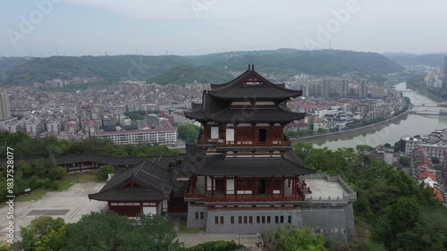 aerial view of chinese traditional architecture in shaoxing city, zhejiang province China High quality 4k footage