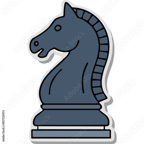 Dark Blue Chess Knight Piece with Shadow on White Background Strategic Game Element Isolated Graphic