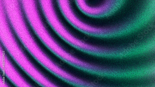Radiant circular gradient with expanding waves enhanced by rich grainy noise created from thousands of individual dots. Soft rippling rings forming hypnotic depth and motion for trendy digital project