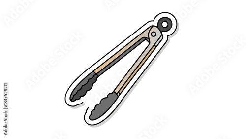 Kitchen Tongs With Beige Handles and Black Grips Isolated on Black Background with White Outline and Shadow