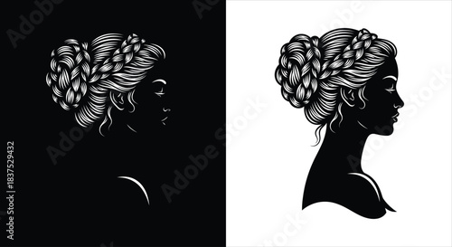 Elegant woman profile silhouette with braided hair, a symbol of classic beauty and grace