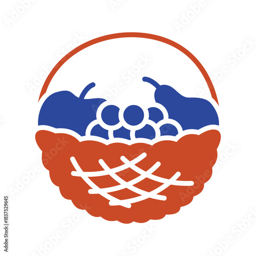 Autumn Fruit Basket Outline Vector Icon