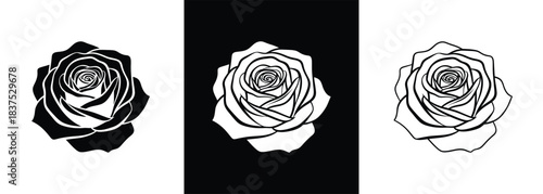 Three Roses Silhouette Icons Black and White Graphic