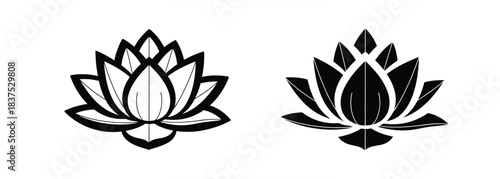 Lotus flower icons in black and white for design and art